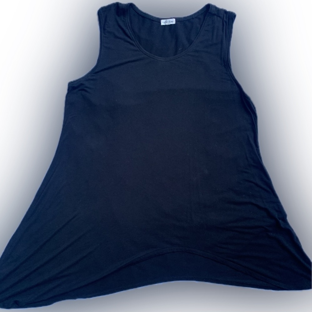 Solid Black Asymmetrical Long Tank Top, Size XL,  ACA COUTURE